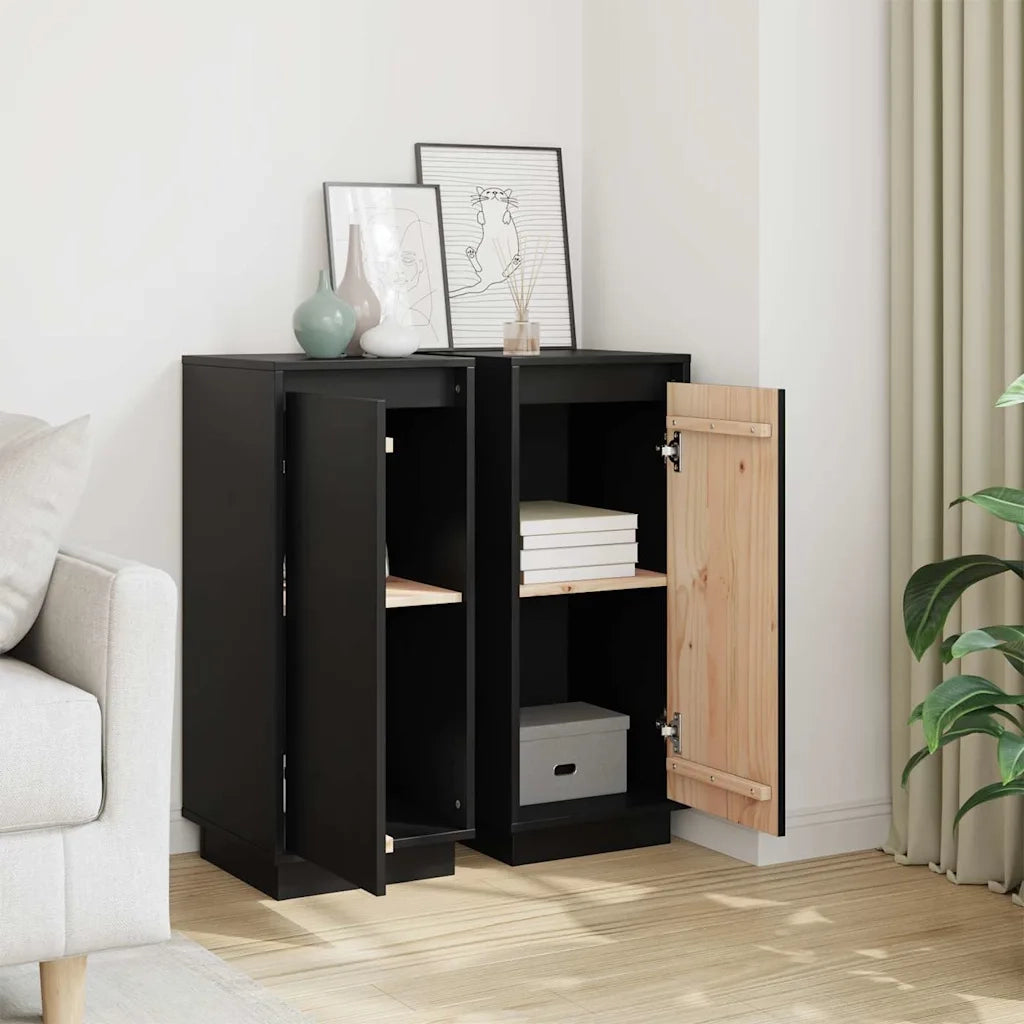 Credenze 2 pz | Madia | Buffet da pranzo | Armadio da pranzo Nere 31,5x34x75 cm in Legno Massello di Pino