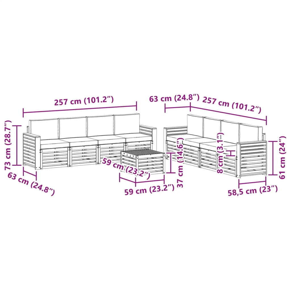 Set divani con cuscino 9 pcs Grigio Naturale e Chiaro 3374576
