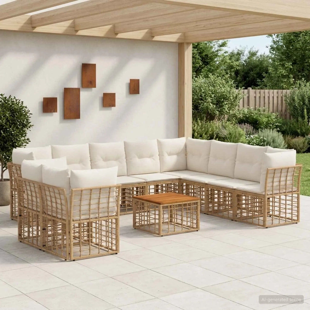 Set di divani da esterno 11 pcs Naturale e Bianco Crema 3437506