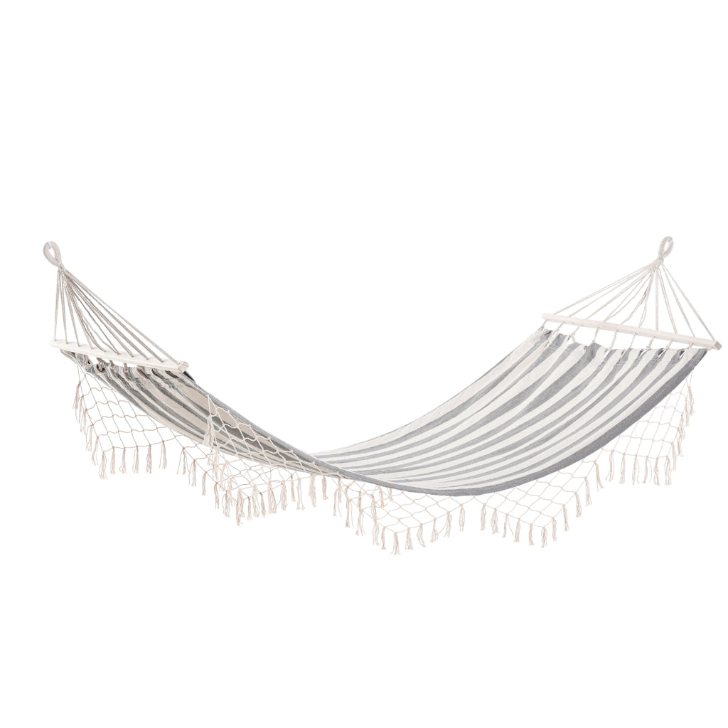 Amaca da giardino con traversini in legno ¨C zephmum ¨C grigio e crema 200x100 cm