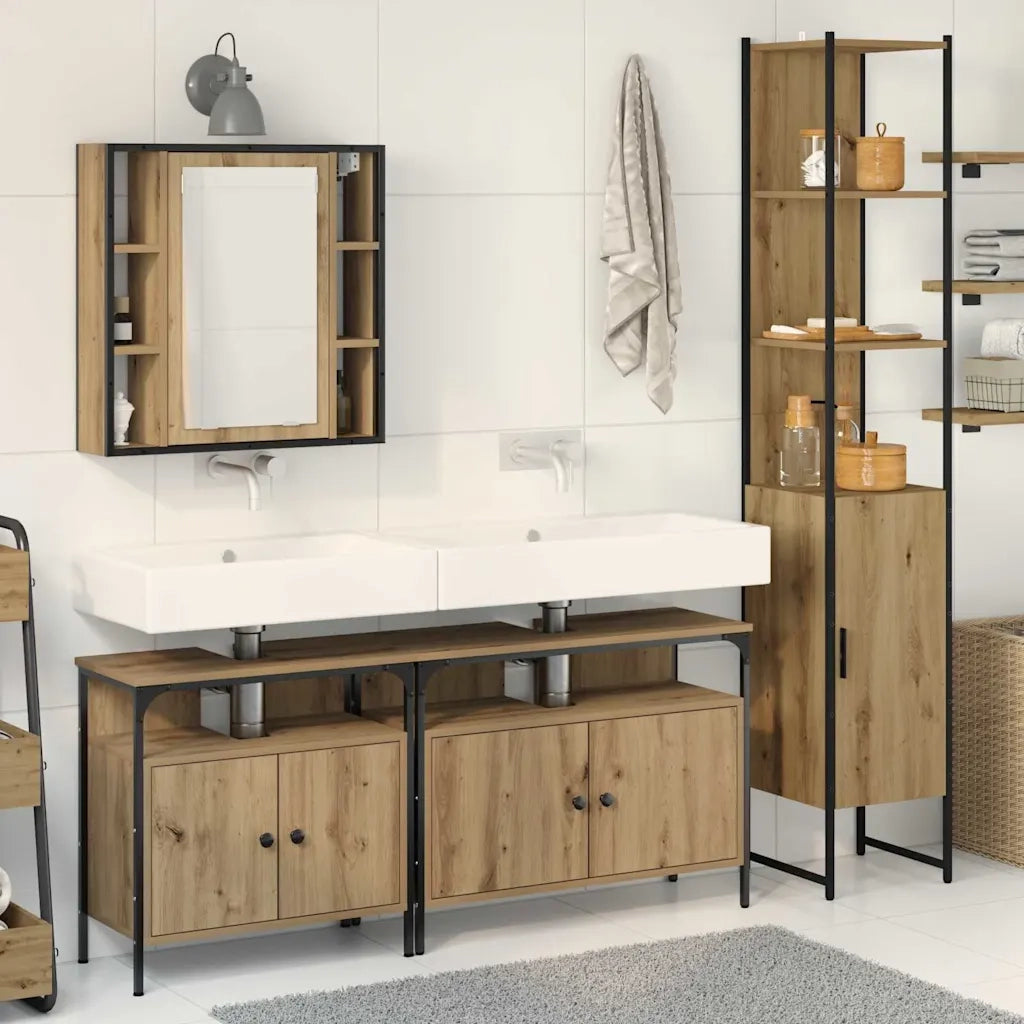 Set di mobili per il bagno con porta 4 pcs Rovere artigianale 3334422