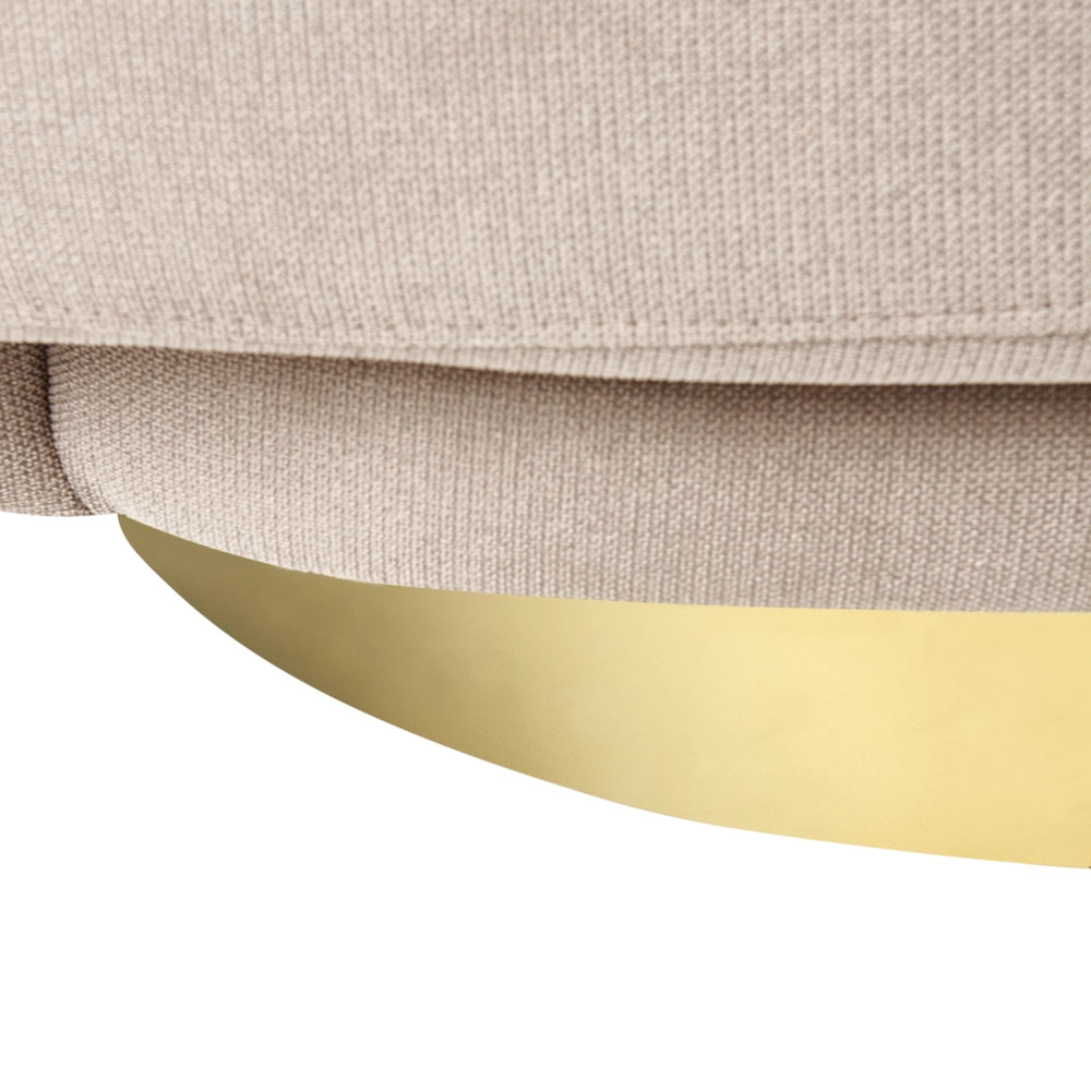 Poltrona in tessuto tortora con base dorata stile retro glam art decor