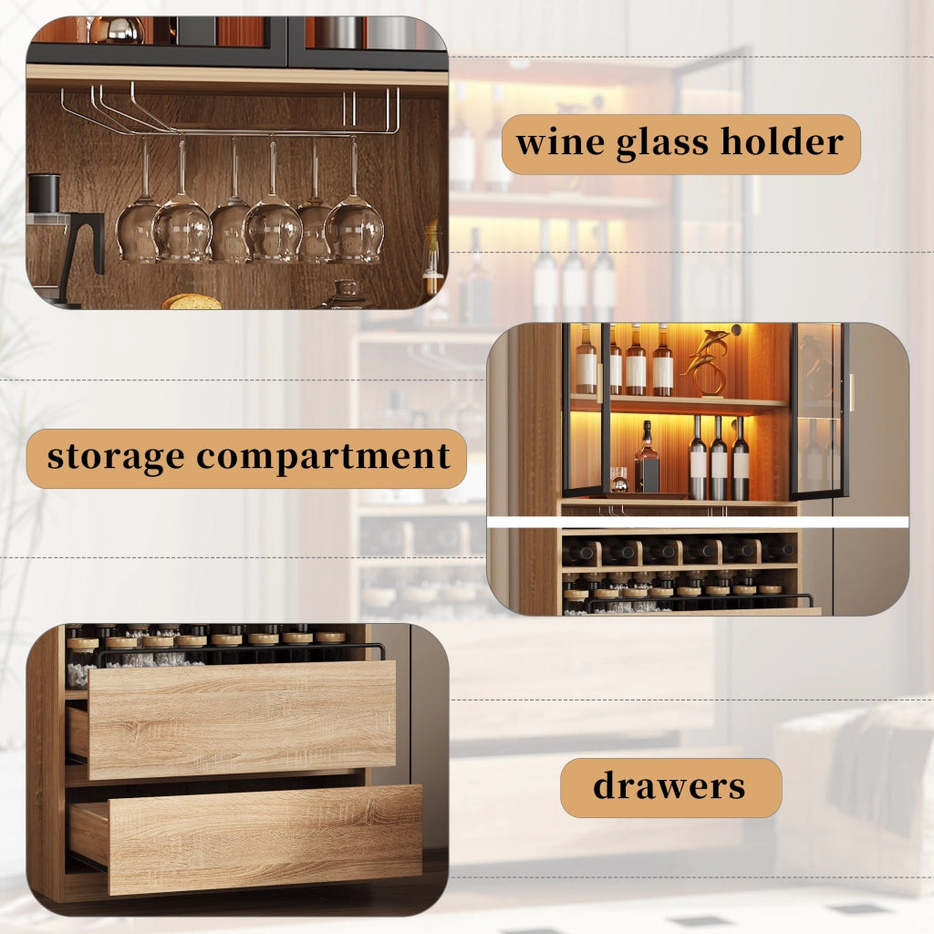 Mobile con ante in vetro; LED e cassetti - per bagno - in MDF - naturale - 180 cm