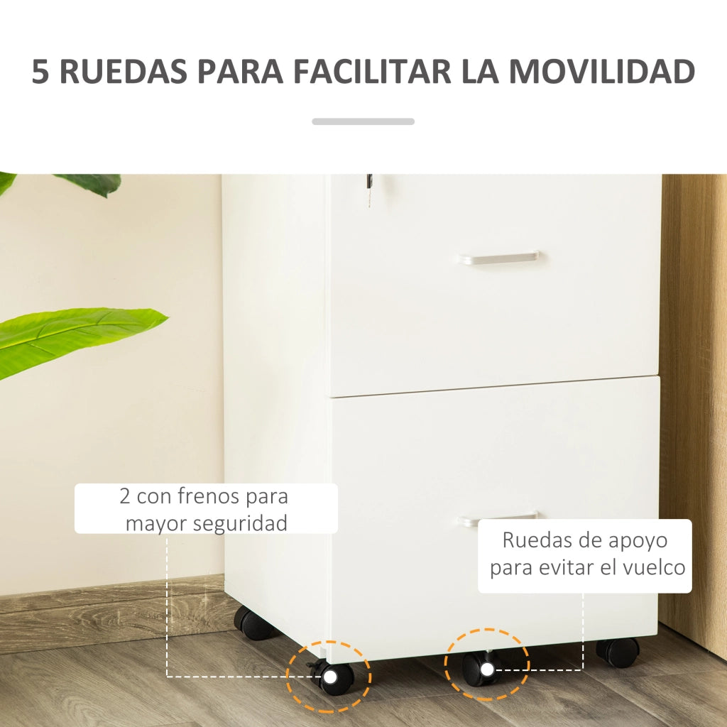 Cassettiera da Ufficio ¨C Xylo ¨C 2 Cassetti con Serratura Bianco 43x45x72 cm