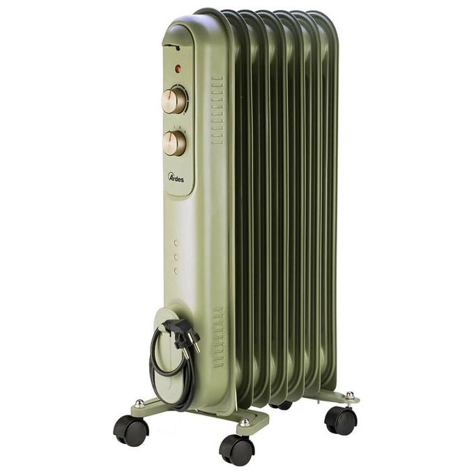 Ardes AR4R07VIN Curvy 7 Retro' Radiatore ad Olio 7 Elementi 1500W Termostato Regolabile 3 Livelli Potenza colore Verde