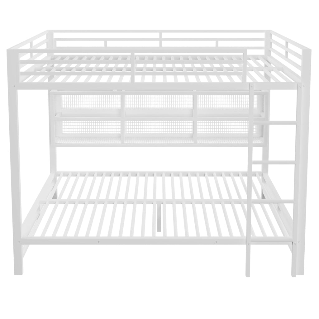 Letto a castello 140x200 cm in metallo bianco con 6 armadietti e luce LED