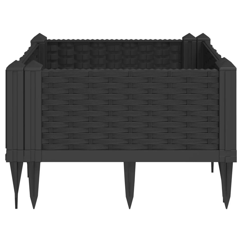 Fioriera | Cassetta per fiori | Vaso da Giardino con Picchetti Nera 42,5x42,5x28,5 cm PP