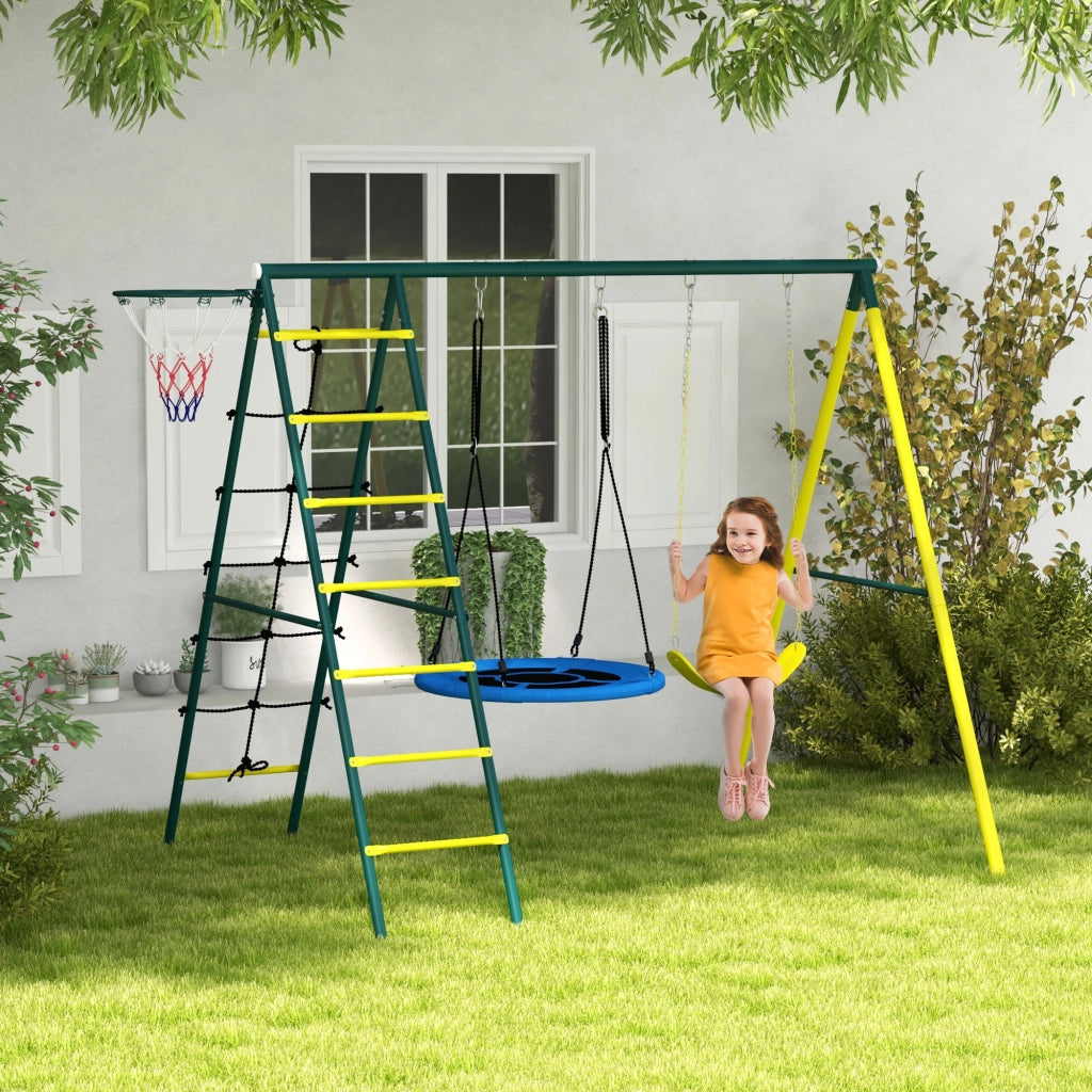Altalena per bambini 4 in 1 con nido e canestro da basket ¨C zephmum ¨C Rosso e Giallo