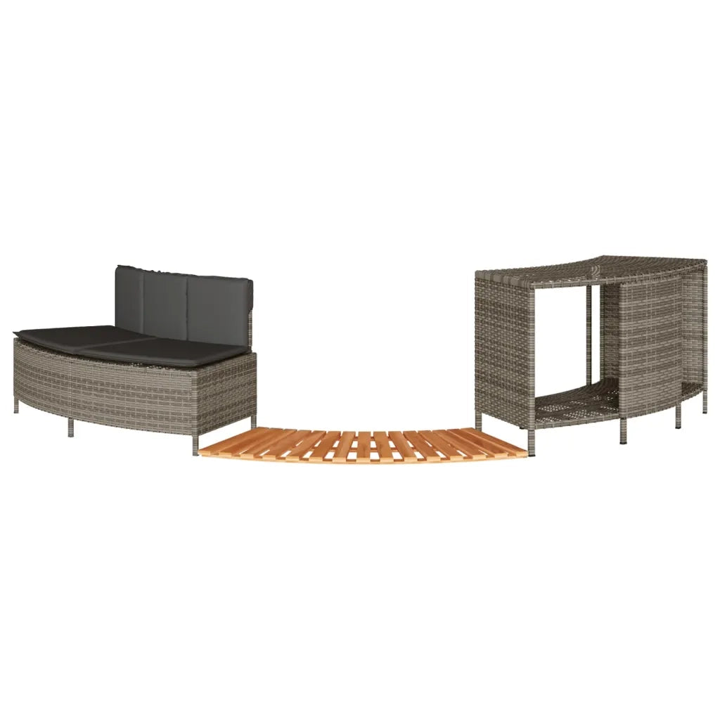 Bordo per Spa Grigio in Polyrattan e Legno Massello di Acacia 365613