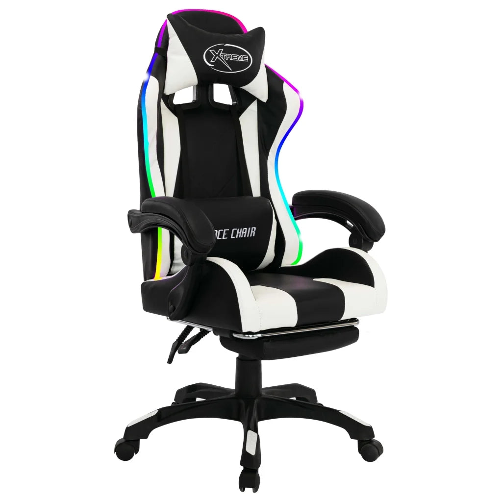 Sedia da Gaming con Luci a LED RGB Bianca e Nera in Similpelle 288011