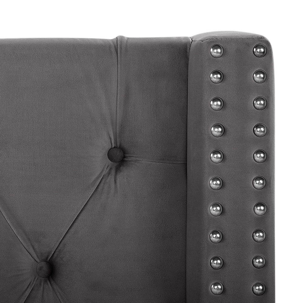 Letto con testiera imbottita in velluto grigio imbottita da 180 x 200 cm