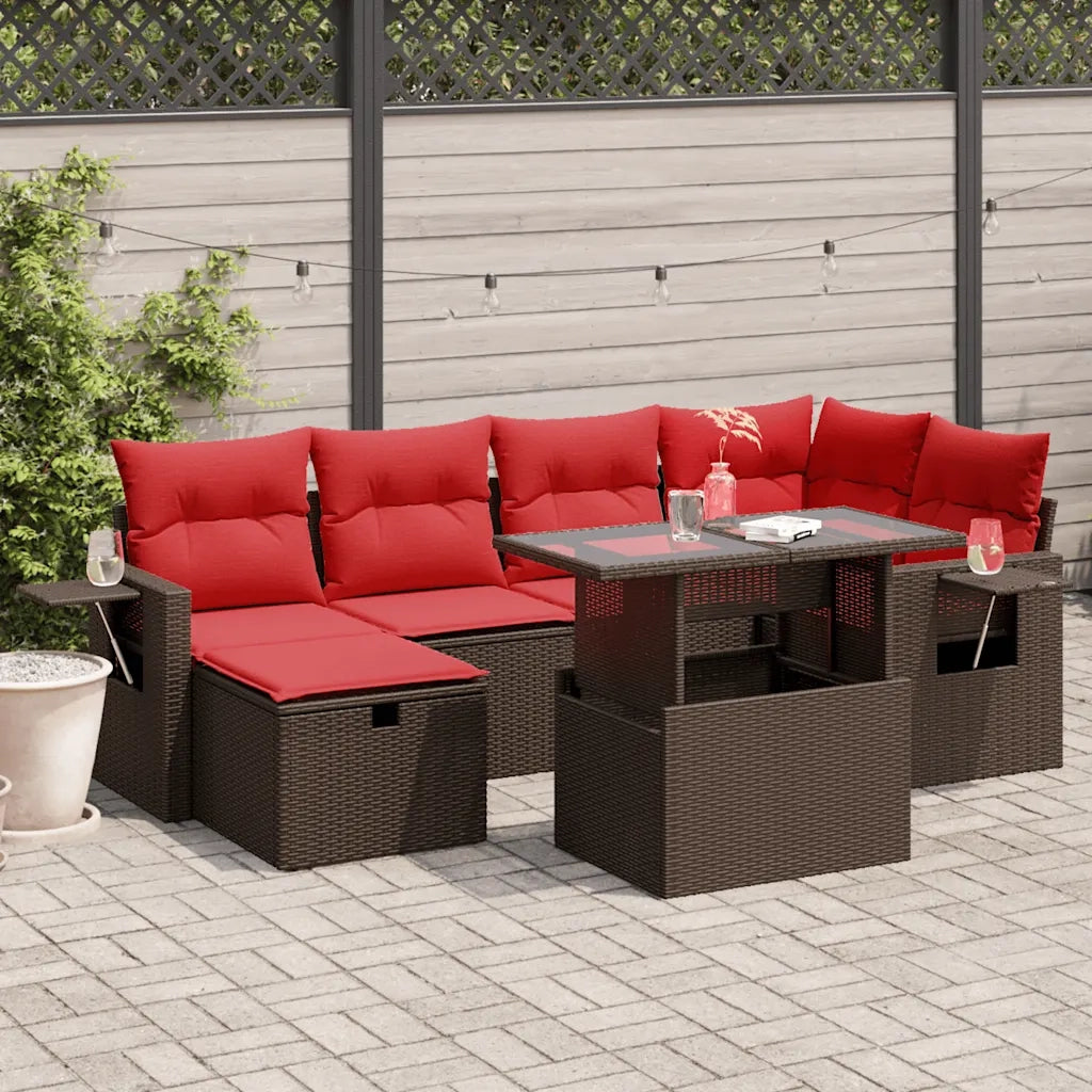 Set Divani da Giardino 7 pz con Cuscini Marrone in Polyrattan 3274984
