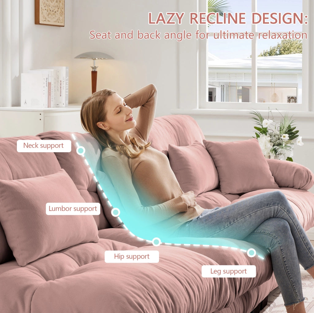 Divano modulare angolare a L in Chenille rosa, 4 posti con pouf mobile