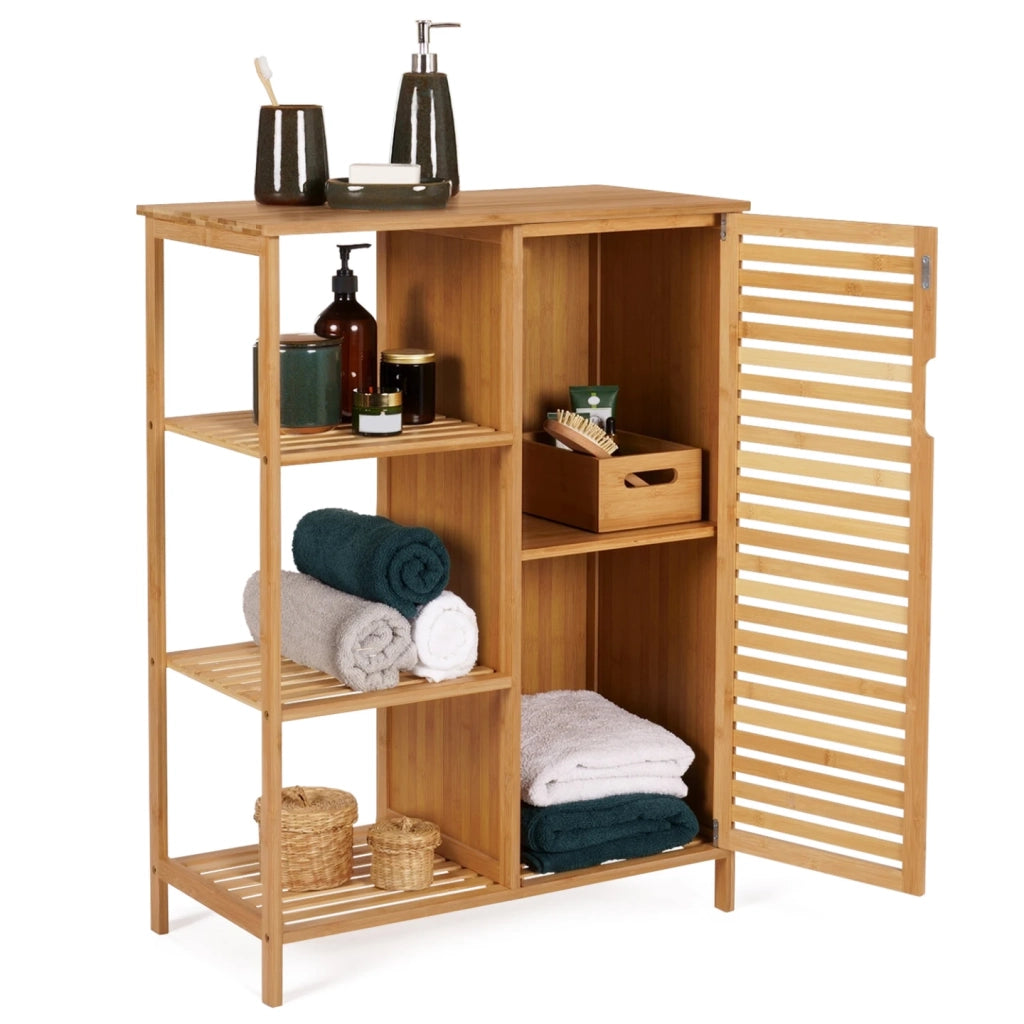 IDMarket - Mobili contenitori bagno in bambù con 3 ripani y armardio BEA