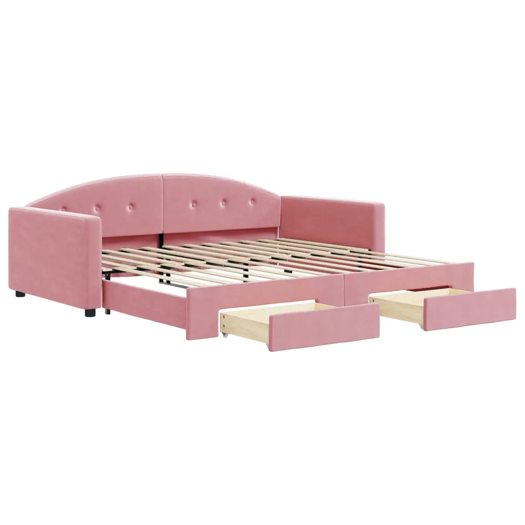 Divano Letto Estraibile con Cassetti Rosa 100x200 cm Velluto 3197359