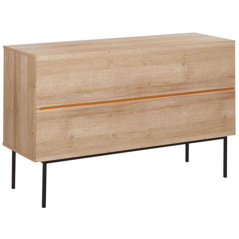 Credenza Moderna a 3 Cassetti con Fronte in Vimini 72 x 120 cm Legno Chiaro
