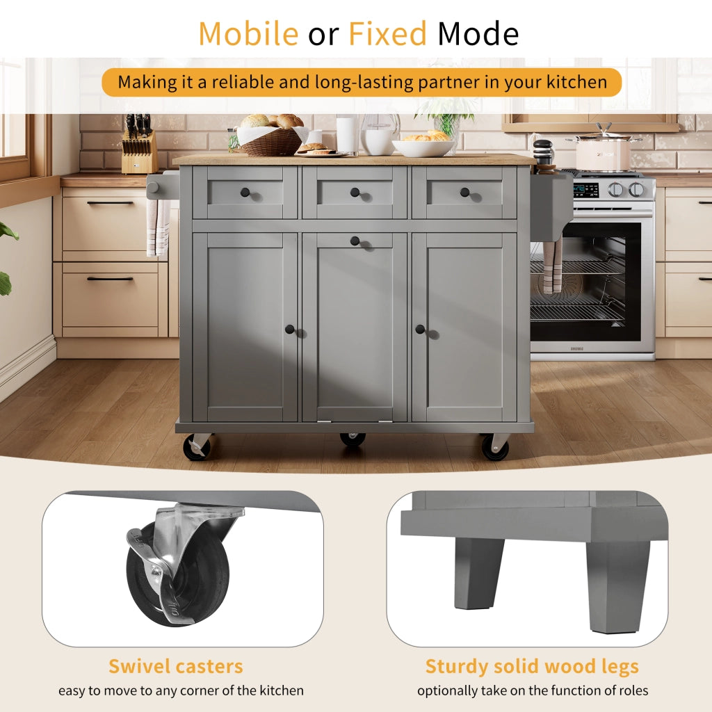 OKWISH Carrello da cucina con 2 cassetti, piano pieghevole, vano per rifiuti e portasalviette, 112 x 46.2 x 92.7 cm