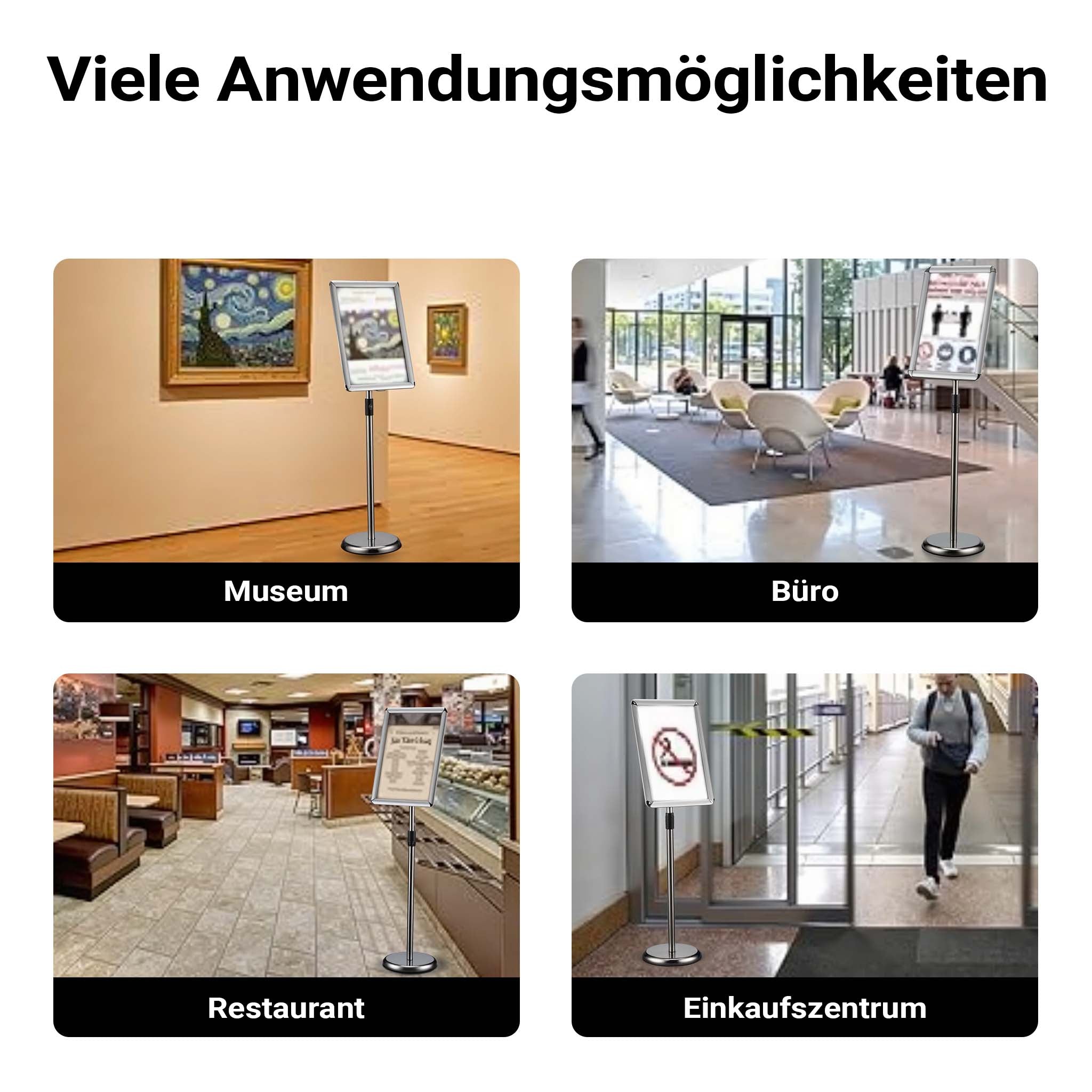 Espositore per poster, pubblicità, menù in A3, altezza regolabile 88-138 cm, supporto per presentazioni, stand, piedistallo in alluminio e acciaio