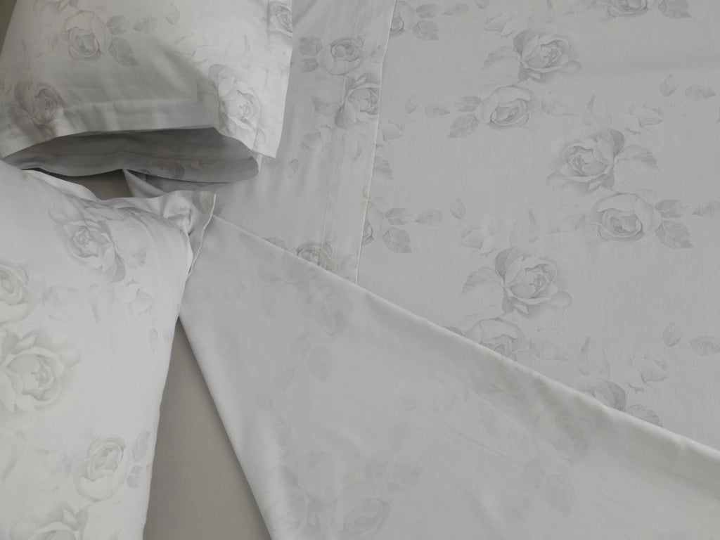 Samesoda, set Completo Letto Matrimoniale in Raso, Grigio