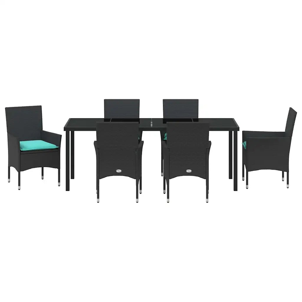 Set di tavolo e sedie con cuscino 7 pcs Nero Rattan in PE 3379840