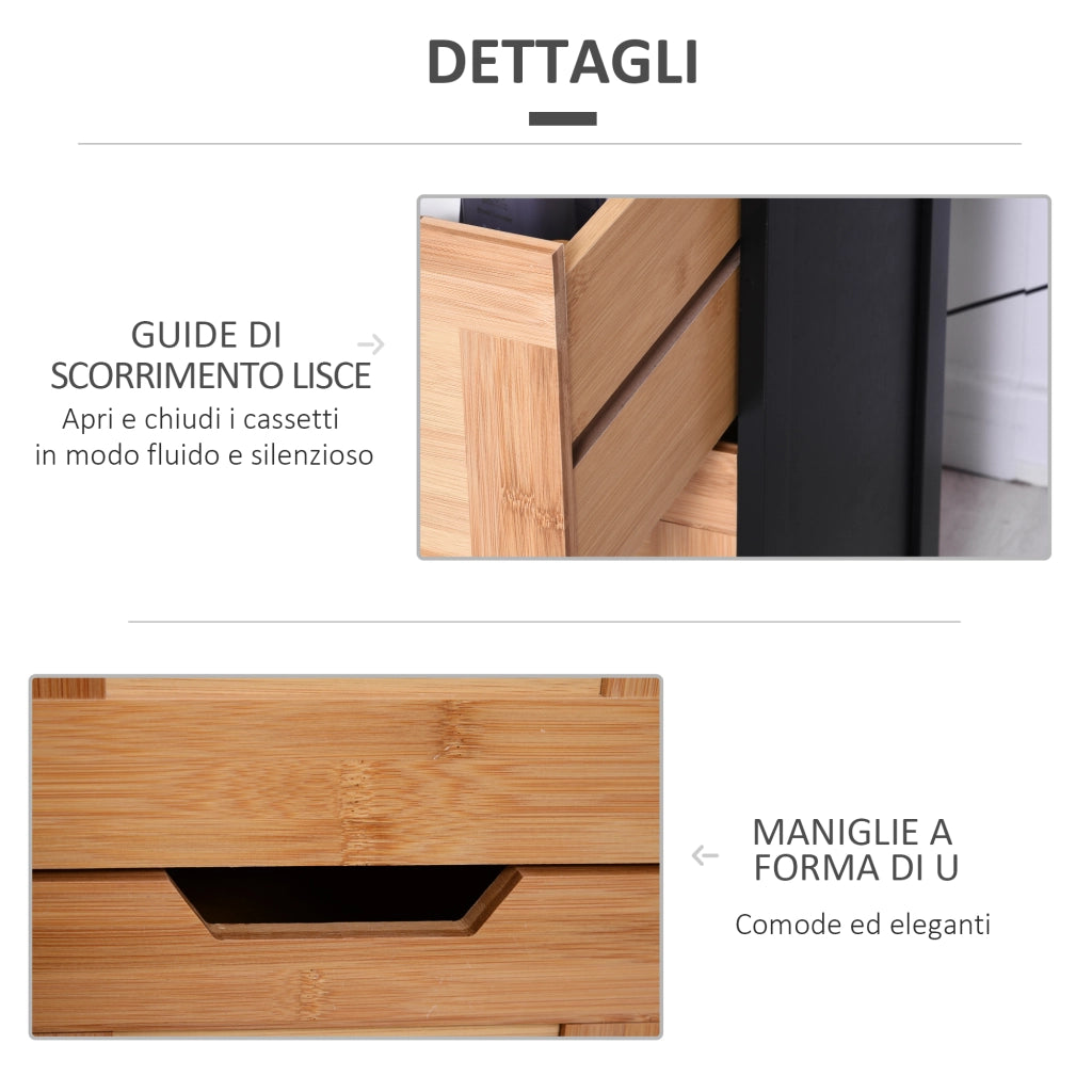 Colonna Bagno con 2 Cassetti e 3 Vani Aperti in Legno MDF e Bamb¨´ 30x30x144.3 cm