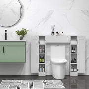 Mobile per Lavatrice, Mobile sopra Toilette, Mobiletto Bagno sopra Toilette, Armadietto da Incasso, in Legno, con Anta, Bagno Salvaspazio, con Porta Carta Igienica (Bianco)