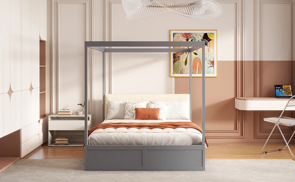 letto a baldacchino in legno grigio 140 x 200 cm