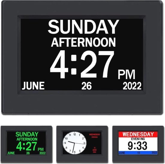 Calendario digitale sveglia con grande display per anziani - 7 pollici orologio con giorno, data e allarme