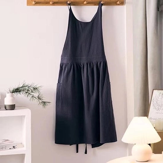 Camicia di cotone con chiusura a croce sul dorso, giacca con tasche, adatta per cucinare, cuocere e giardinaggio (nero).