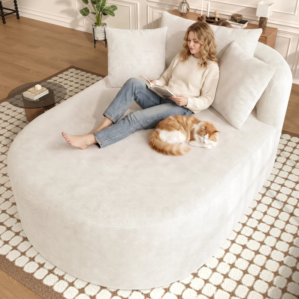 Poltrona relax ovale 170 x 112;5 x 83 cm in velluto a coste beige chiaro