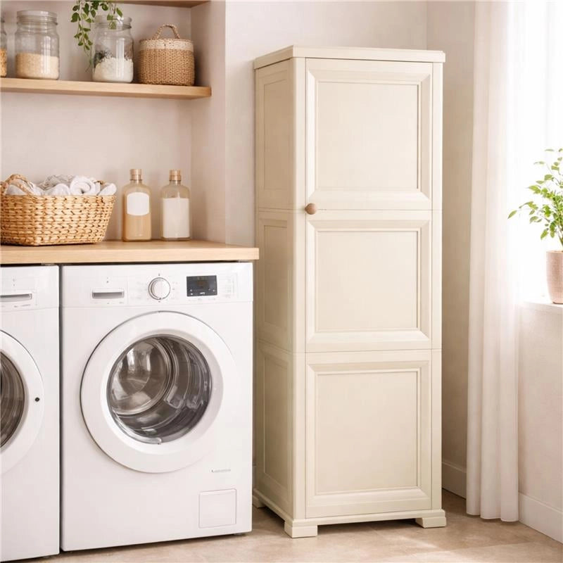 MOBILE IN PLASTICA ELEGANTE 3 MODULI ANGORA 40X43X125 CM CON ANTE EFFETTO LEGNO – CONTENITORE VERTICALE SALVASPAZIO DESIGN