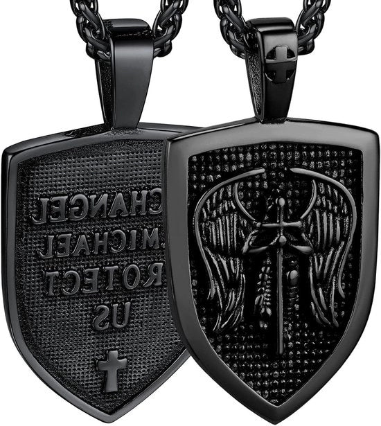 Collana per uomini con amuleti cattolici gravati per poliziotti e vigili del fuoco (con scatola regalo) - Oro e argento, acciaio inossidabile