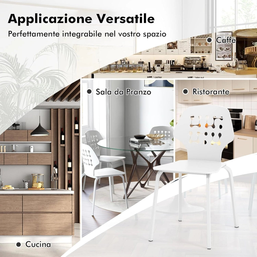 Set di 4 Sedie da Pranzo in Metallo, Sedie da Cucina Moderne con Schienale Traforato e Gambe in Metallo, Sedie senza Braccioli per Sala da Pranzo, Soggiorno, Portata 150 kg (Bianco)