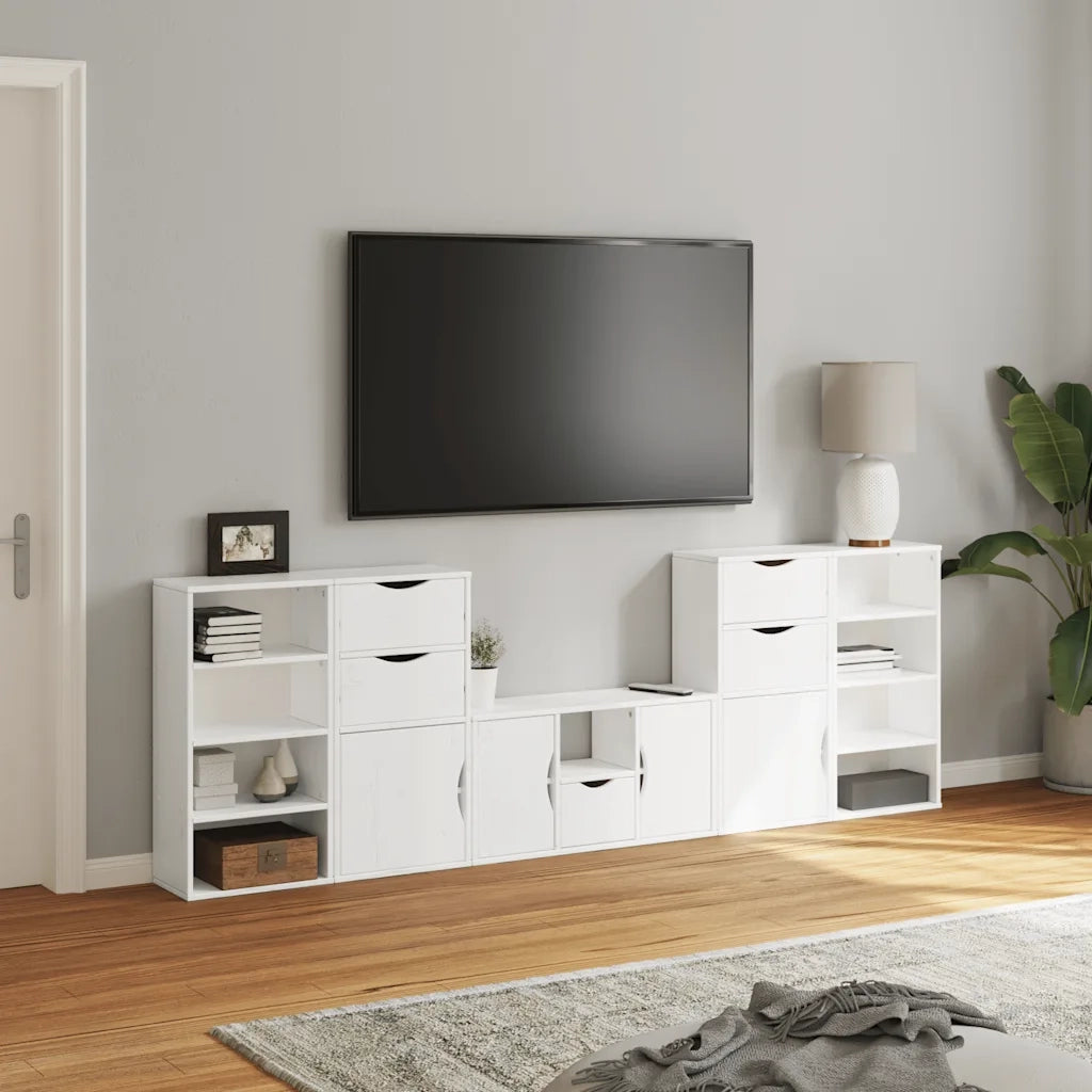 Mobile TV 5 pz-Mobile per TV-Credenza TV con Contenitore ODDA Bianco in Legno di Pino 207523