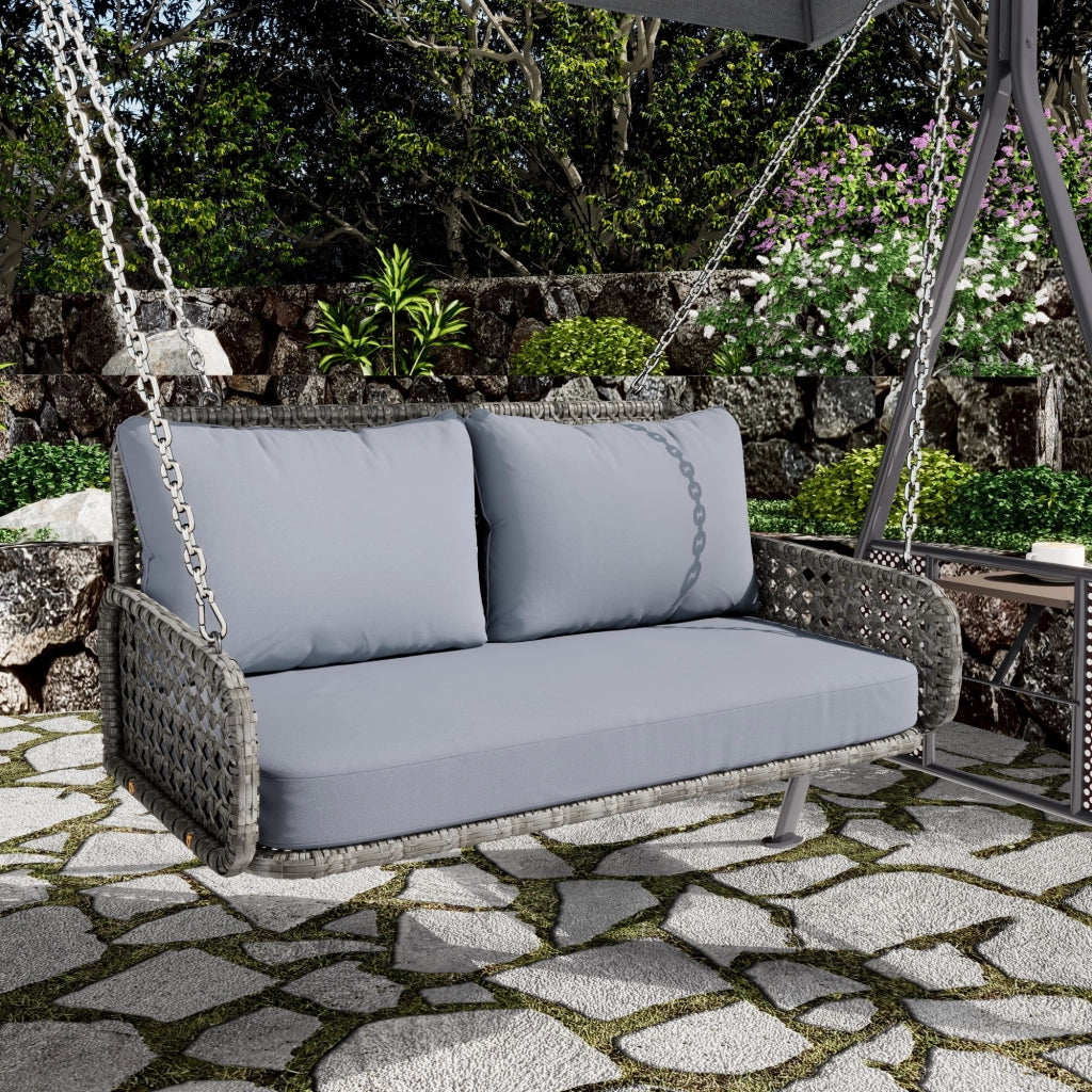 Dondolo da Giardino Doppio in Polyrattan con Cuscini ¨C MINIMAL ¨C Grigio, 2 Posti, 320 kg