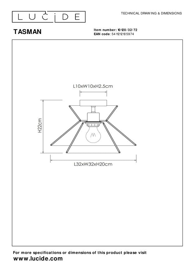 Plafoniera TASMAN in carta legno chiaro E27 60W Lucide
