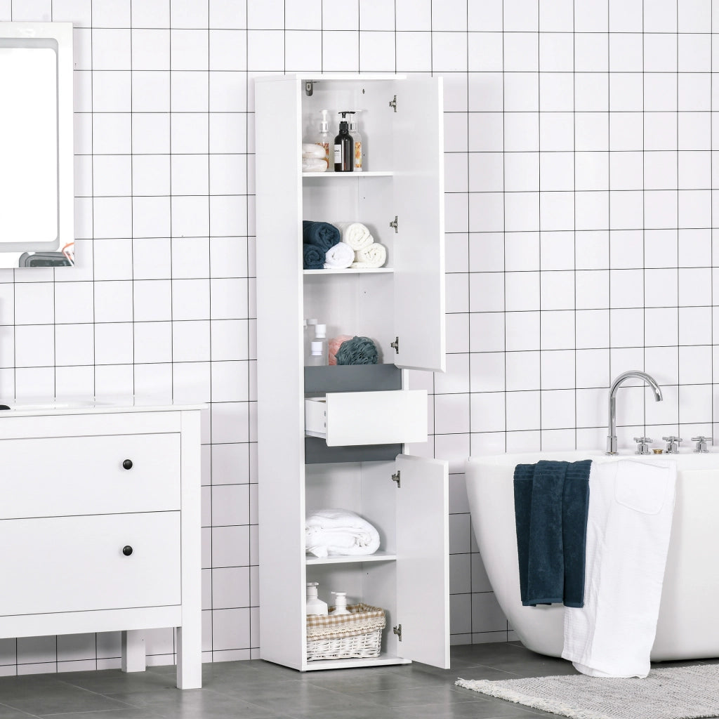 Colonna bagno salvaspazio ¨C Xylo ¨C bianco con 2 ante, 3 ripiani e cassetto