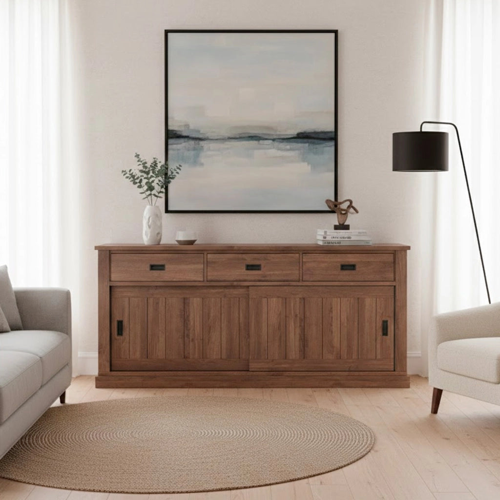 Credenza Per Soggiorno Con 3 Cassetti 2 Ante Scorrevoli E 4 Ripiani Interni Mobile Buffet Madia Per Cucina E Zona Living Design Classico Moderno 220 X 50 X 95 Cm Noce