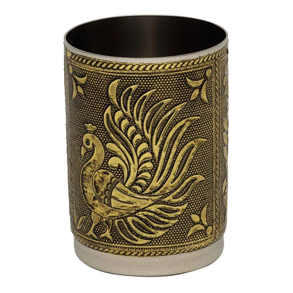 Vassoio in metallo goffrato oro 25x13x6h