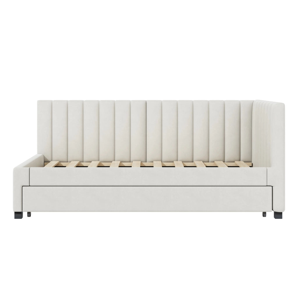 Letto imbottito 90x200 cm; convertibile con letto estraibile; velluto beige (Senza materasso)