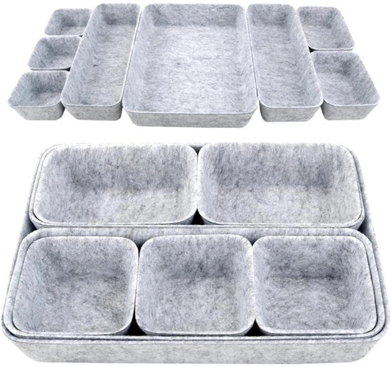 Organizzatore di cassetti per vetrina, 8-pack, cassetti per vetrina stivabili, cassetti per vetrina da appendere, cassetti per vetrina per ufficio, camera da letto, bagno, cucina (grigio chiaro)