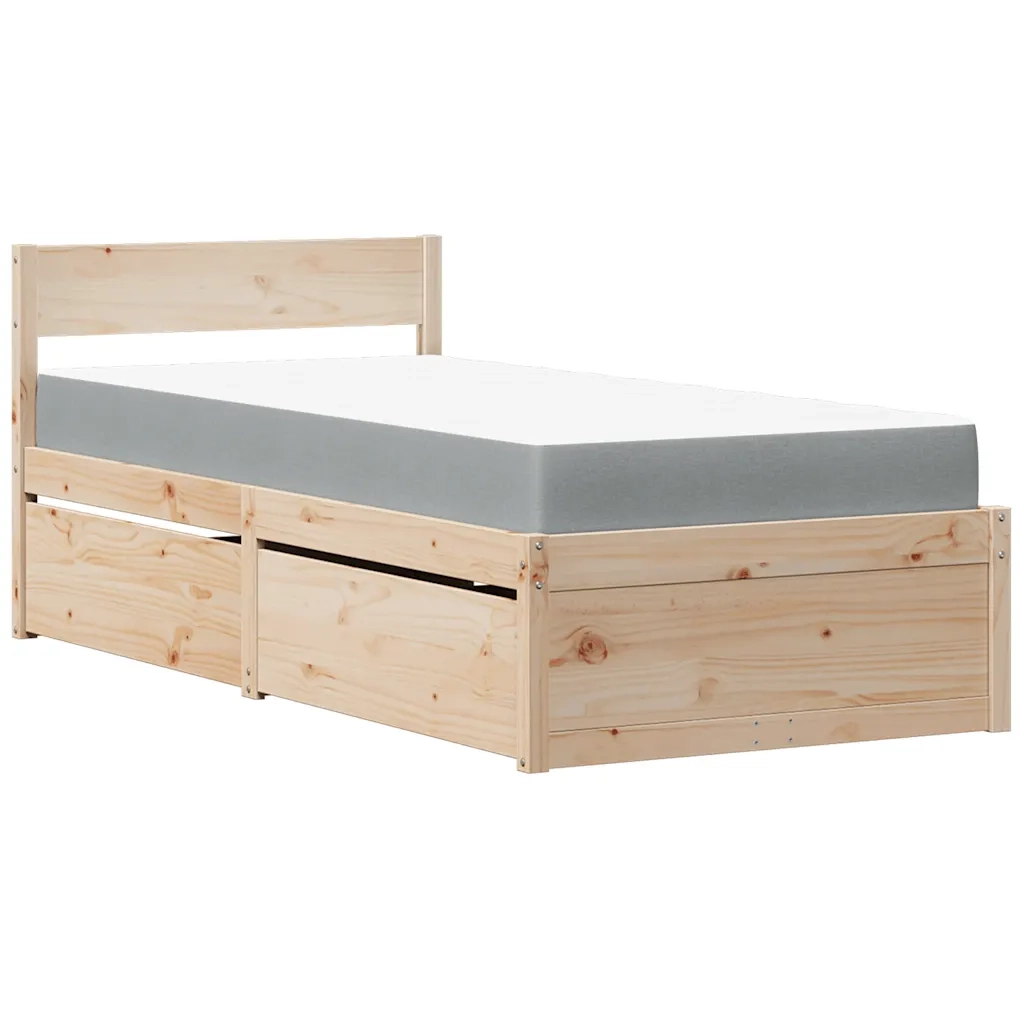 Letto con Cassetti e Materasso 90x200 cm Legno Massello di Pino 3281907