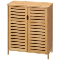 kleankin Mobile Bagno Moderno a 2 Ante con 2 Ripiani Ventilati in Bambù, 68x32x86 cm, color Legno