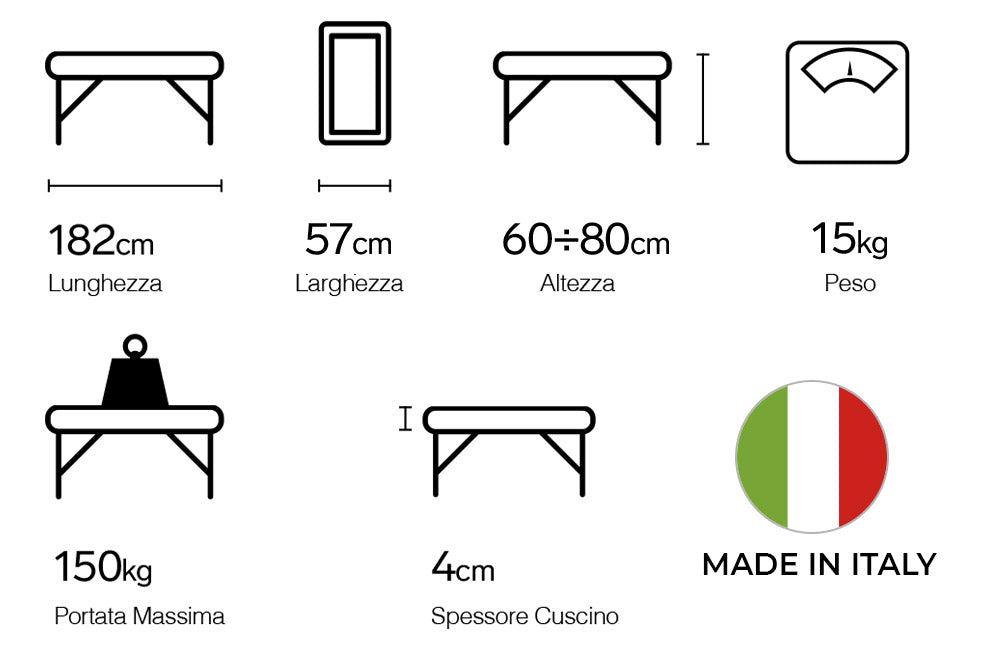 Lettino da Massaggio Fisioterapia Pieghevole con 2 Zone 182x57x60/80cm Benotti Koori Verde
