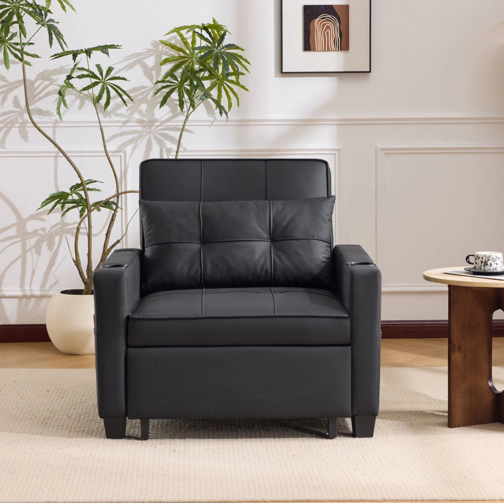 Divano letto 74x87x84 cm 3 in 1 con schienale regolabile in legno e metallo nero