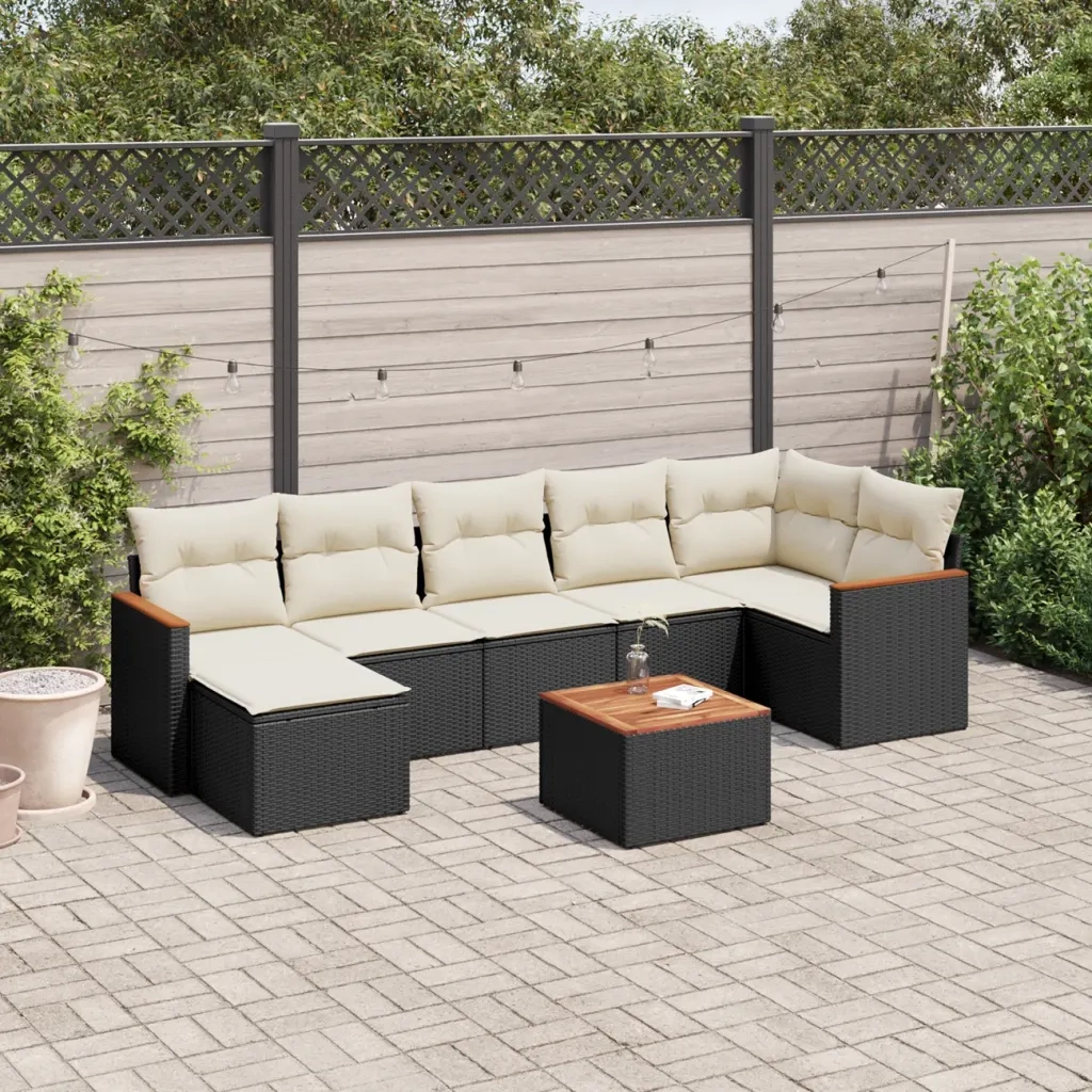 Set Divani da Giardino con Cuscini 8 pz Nero in Polyrattan 3258598