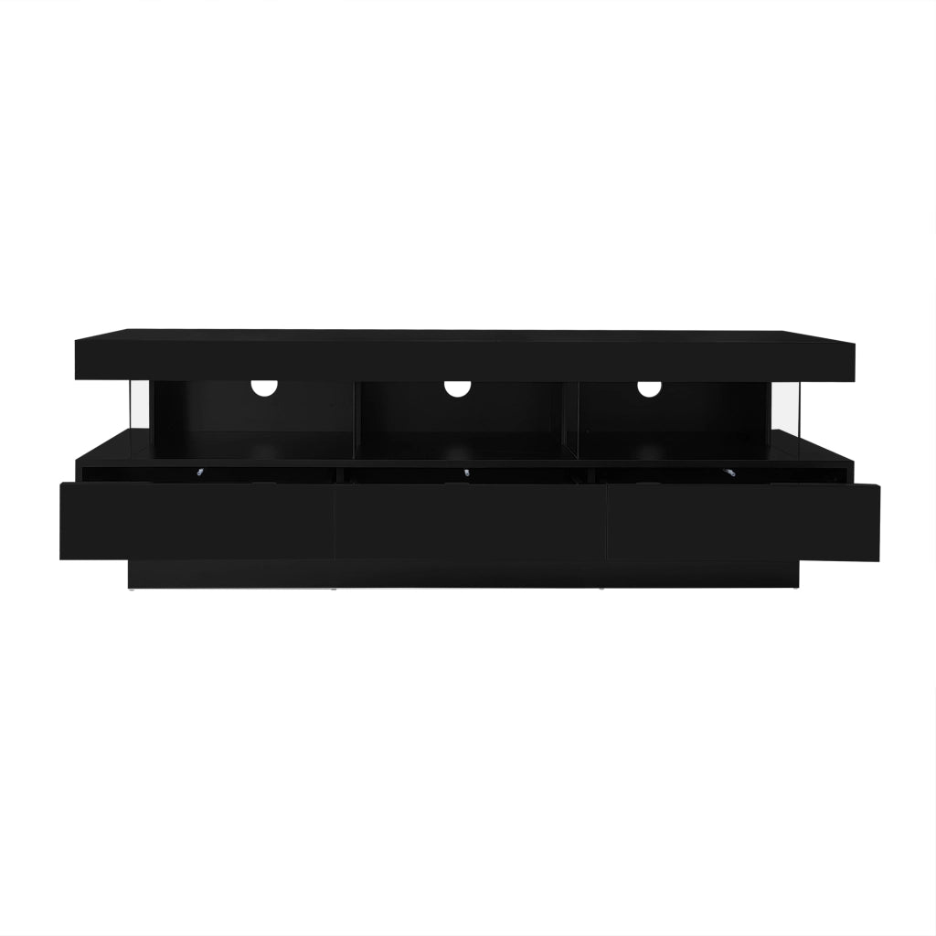 Mobile porta TV con 3 vani in vetro, LED con controllo Bluetooth, per soggiorno, nero lucido, 160 × 38 × 50,5 cm
