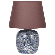 Lampada da tavolo classica con paralume in tessuto di lino marrone base in porcellana bianco e blu 46 elegante retrò classico camera da letto soggiorno