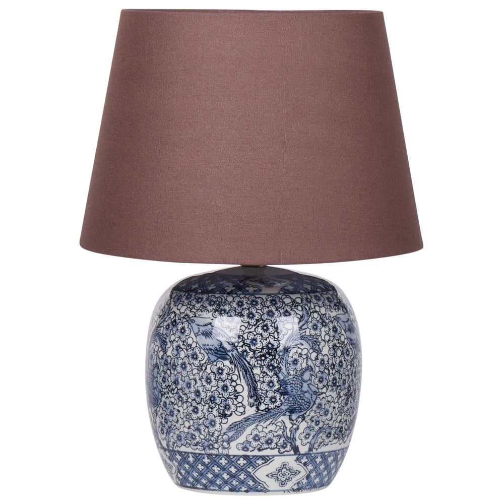 Lampada da tavolo classica con paralume in tessuto di lino marrone base in porcellana bianco e blu 46 elegante retrò classico camera da letto soggiorno