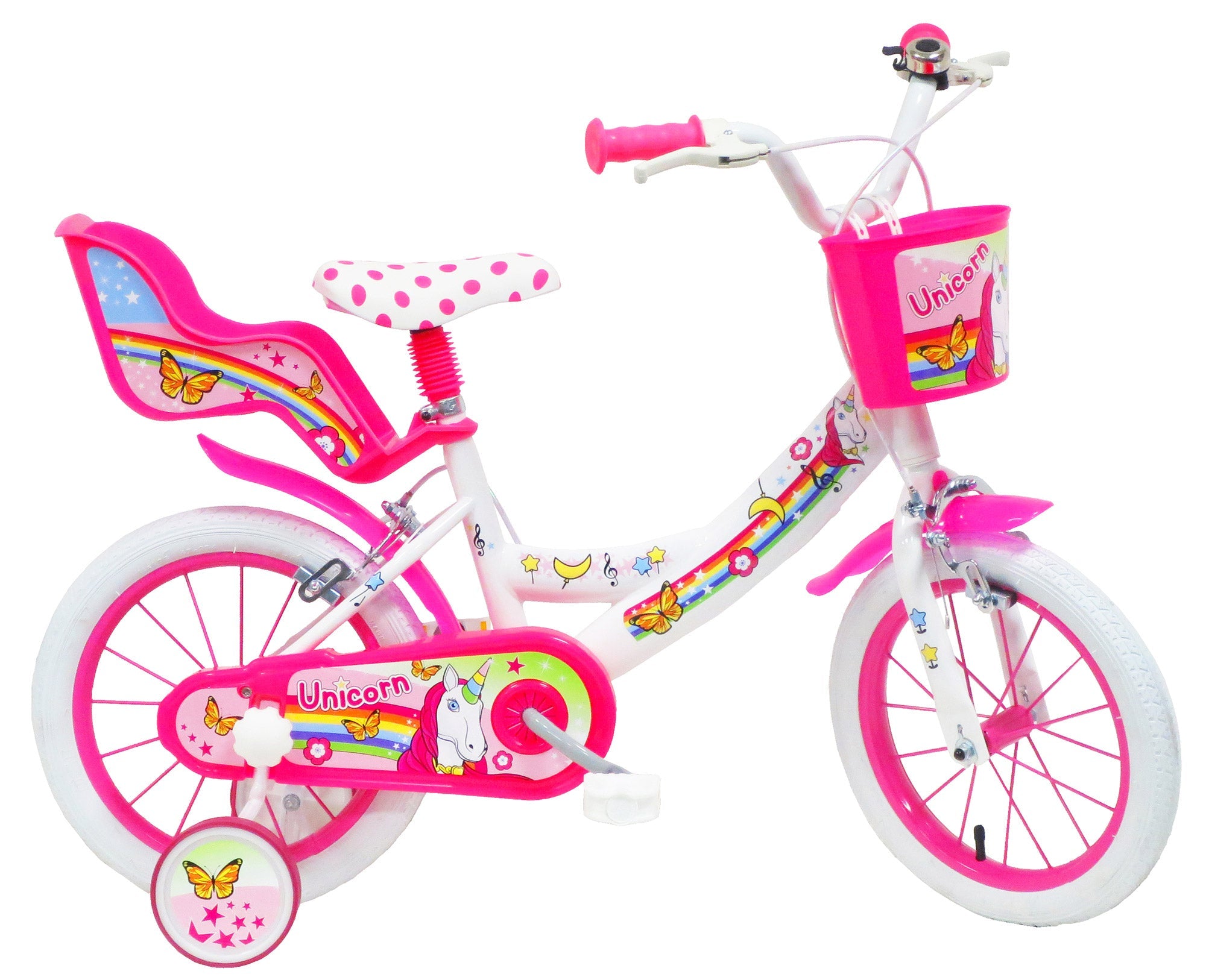 Bicicletta per Bambina 14" 2 Freni  Unicorno Bianca/Rosa
